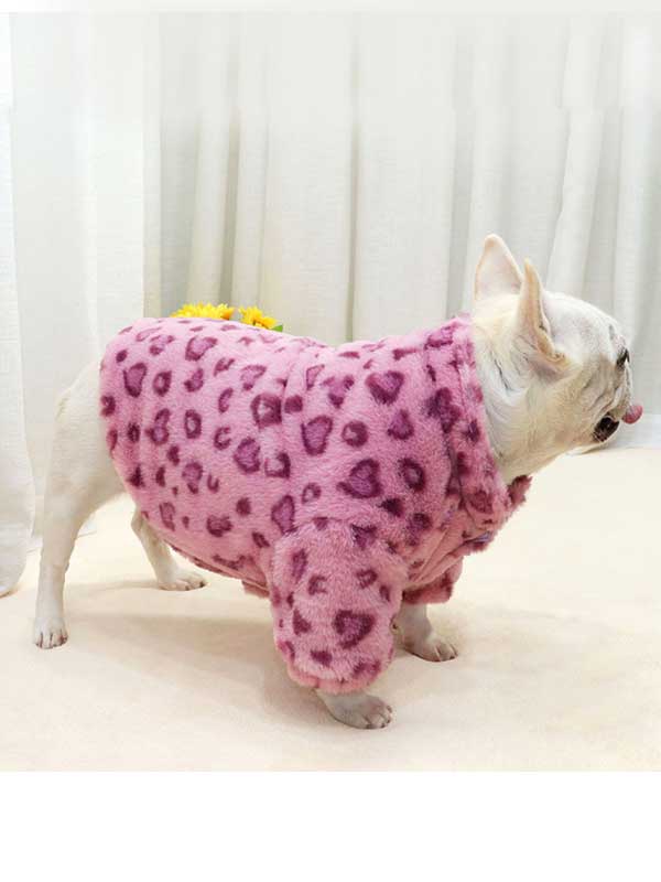 French bucket powder leopard coat quilted cotton rabbit fur winter thickened warm fat dog bulldog pug dog cotton clothes 107-222023