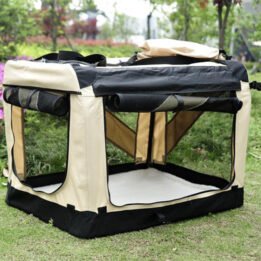 Large Foldable Travel Pet Carrier Bag with Pockets in Beige www.gmtpet.com