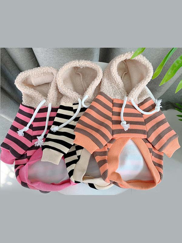 Wholesale Striped Rabbit Lambskin Hoodie Dog Clothes 06-1382