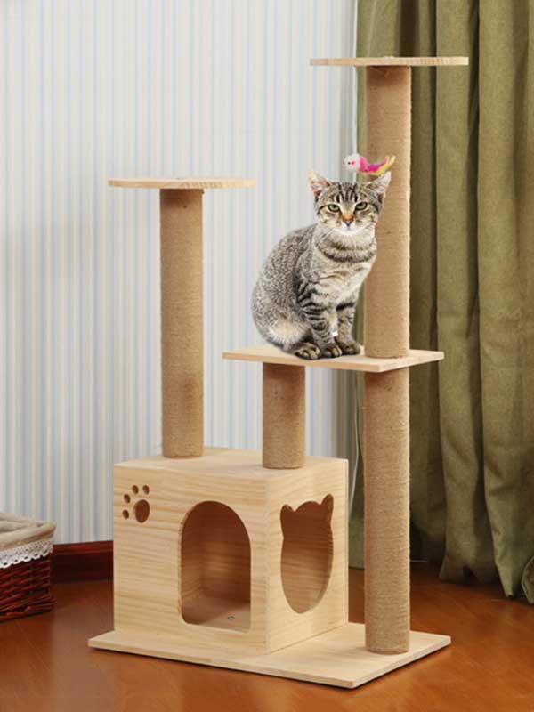Torre de escalada para gatos, coluna de corda de cânhamo de pinho, escada, casa de gato 06-1163 www.gmtpet.com