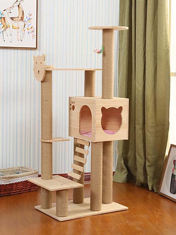 Torre de escalada para gatos, coluna de corda de cânhamo de pinho, escada, casa de gato 06-1164 www.gmtpet.com
