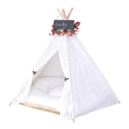 Outdoor Pet Tent: White Cotton Canvas Conical Teepee Pet Tent Collapsible Portable 06-0937 www.gmtpet.com