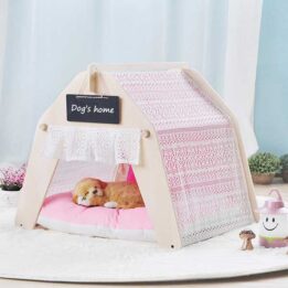 Indoor Portable Lace Tent: Pink Lace Teepee Small Animal Dog House Tent 06-0959 www.gmtpet.com