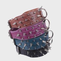 Multicolor Optional Popular Wide Studded PU Leather Spiked Dog Chain Collar www.gmtpet.com