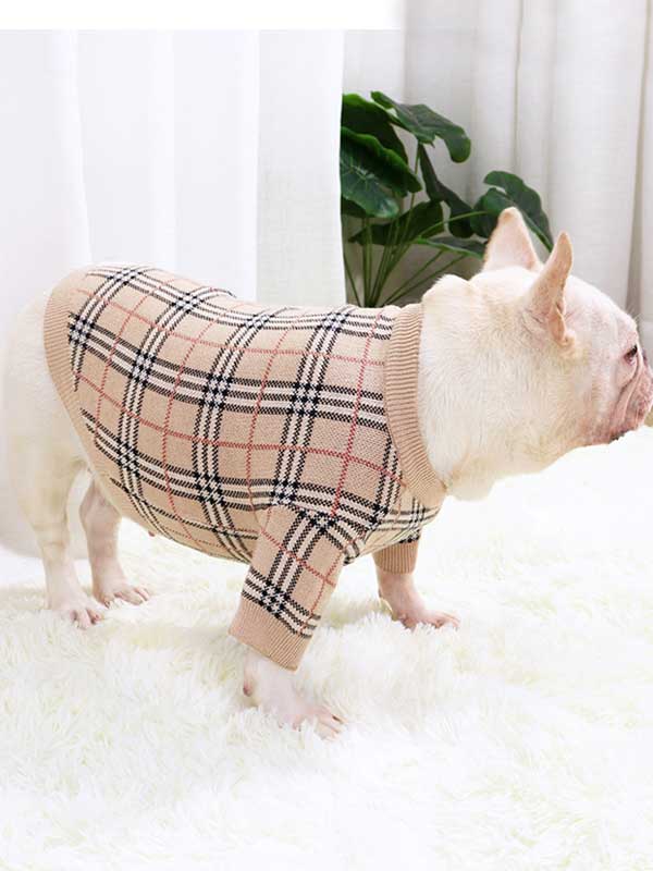 GMTPET Pug dog fat dog core yarn wool autumn and winter new warm winter plaid fighting Bulldog sweater clothes 107-222020 www.gmtpet.com