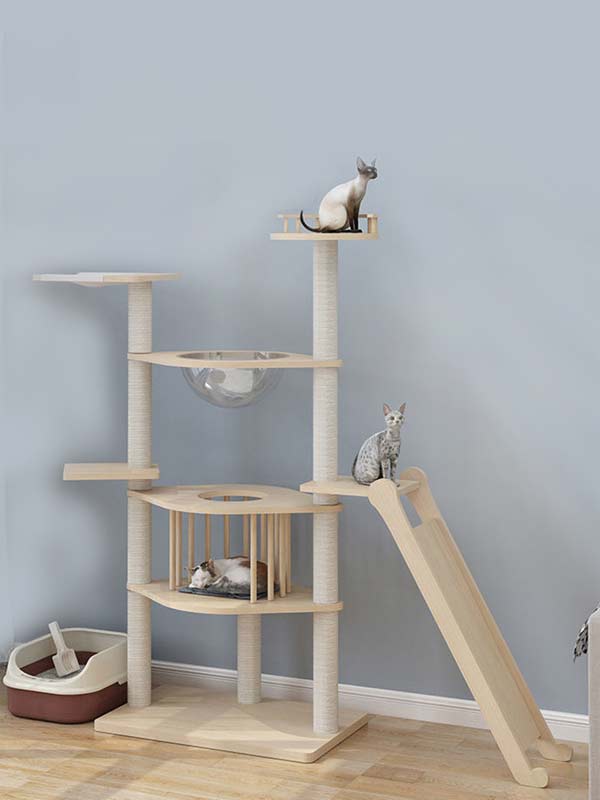 Wholesale pine solid wood multilayer board cat tree cat tower cat climbing frame 105-212 www.gmtpet.com