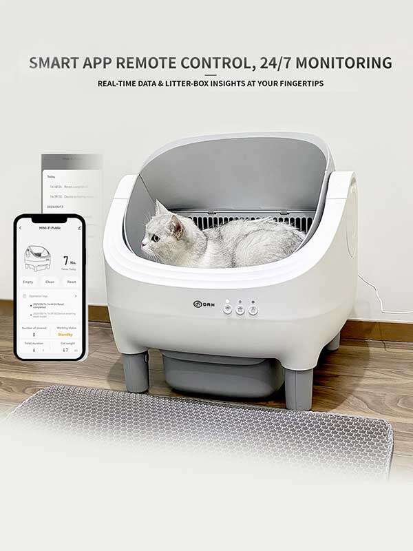 Wholesale New Design Automatic Cat Litter Box APP Control Dual Safety Sensors Self Cleaning Litter Box with Open-Top Design 116-5901 Pet Products Factory, OEM Manufacturer, Supplier, Agent www.gmtpet.com Smart Cat litter box, Cat Litter Box, Cat Litter Box & Accessories, Cat Litter Box And Accessories